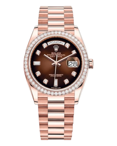 Премиальная реплика Rolex Day-Date Ladies Brown ombre set with diamonds 128345RBR