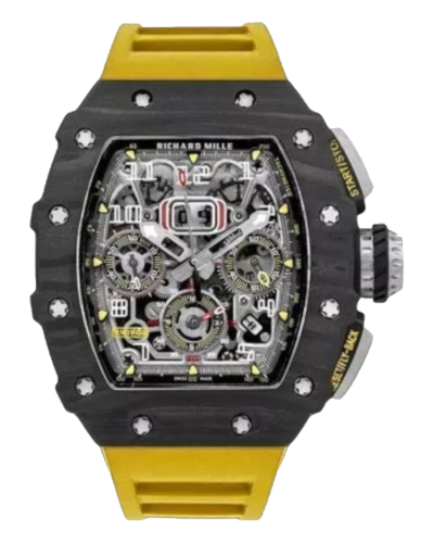 Премиальная реплика Richard Mille RM 011 Automatic Flyback Chronograph Carbon on Yellow Rubber Strap