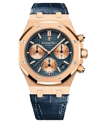 Audemars Piguet Royal Oak Chronograph 26239OR.OO.D315CR.01, синий циферблат с розово-золотистыми регистрами, Blue