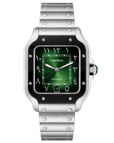 Премиальная реплика Cartier Santos Arabic WSSA0055, зелёный циферблат
