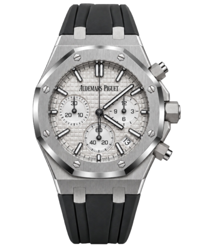 Премиальная реплика Audemars Piguet Royal Oak Chronograph 26240ST.OO.1320ST.07, серебристый циферблат на чёрном каучуковом ремешке